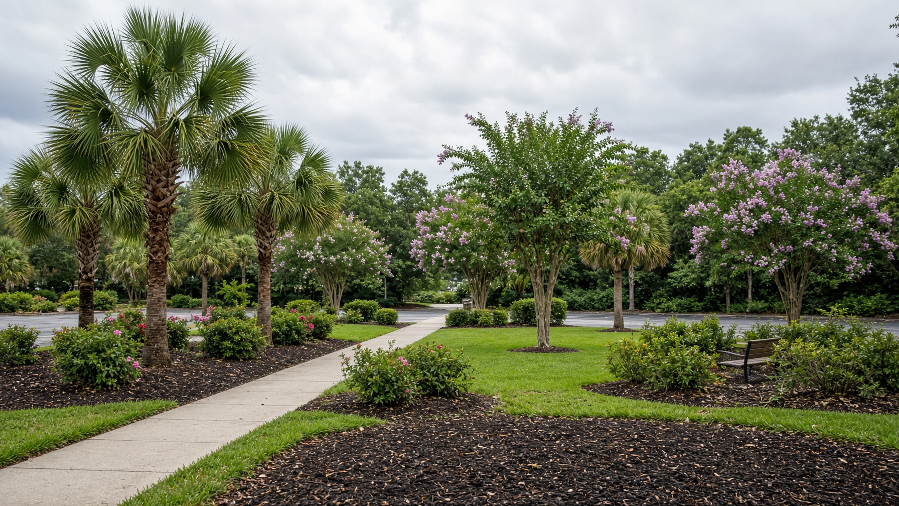 Maintained Florida rest-area landscape along a state highway